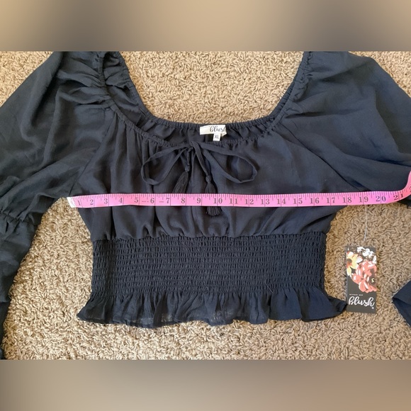 NWT! Black Boho Wide Flutter Sleeve Crop Smock Top/Blouse, 1970’s, Stevie Nicks - Picture 7 of 11